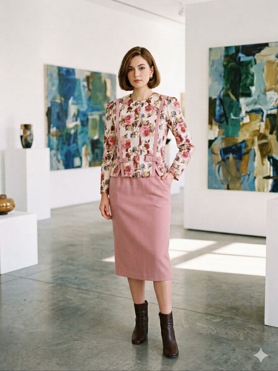 Dresses & Skirts - Floral Peplum Jacket and Skirt Set Pink